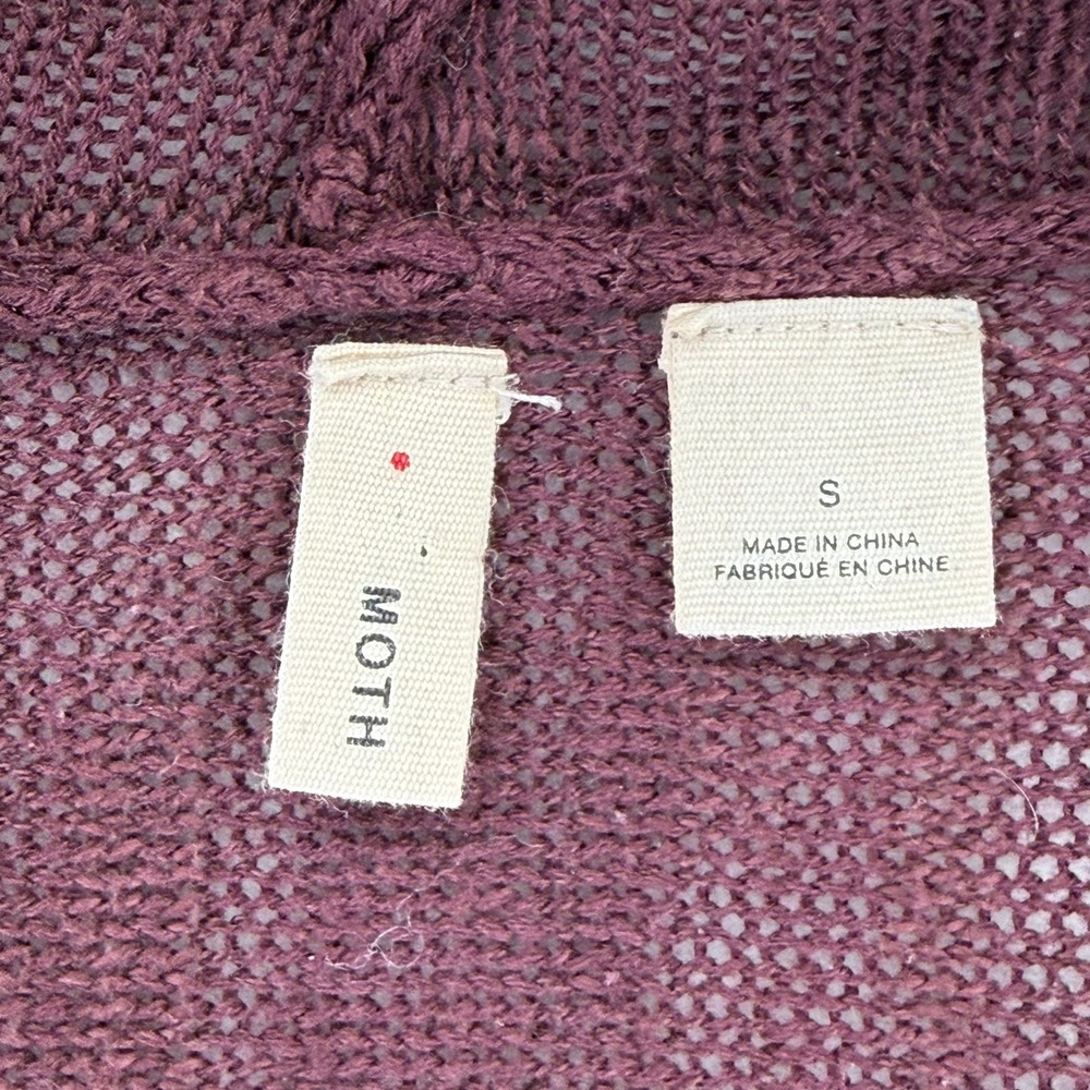 Moth Anthropologie Maroon Fringe Open Front Cardigan‎ Space Dye Hem Small - Picture 2 of 10
